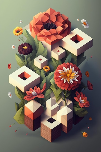 A digital art illustration of flowers and letters that say 6.