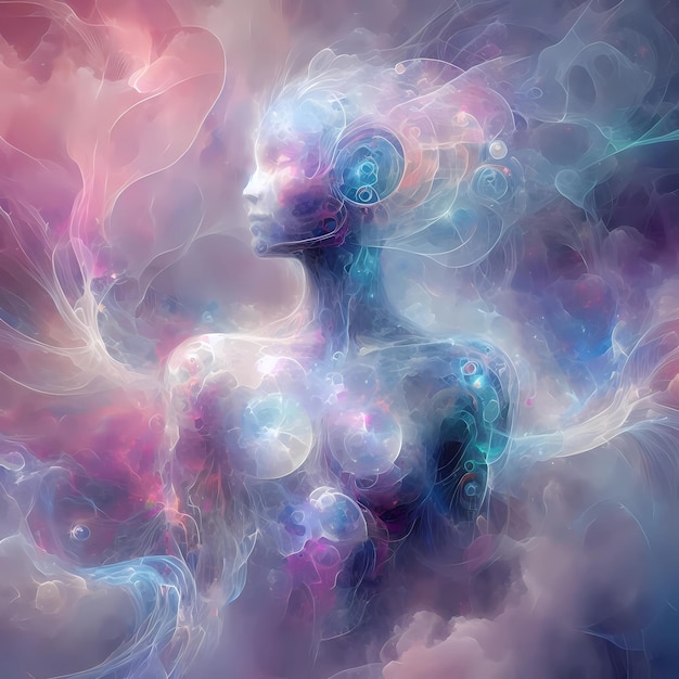 Digital art image illustration of a woman with a colorful smoke