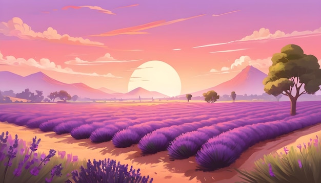 Digital art lavender natural landscape generated by AI