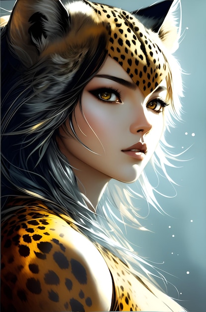 Digital art leopard girl art