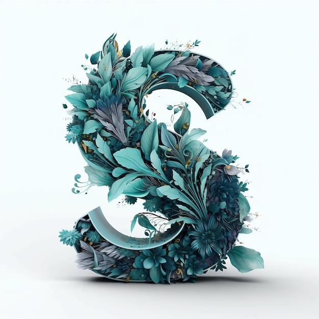 A digital art of a letter s with flowers and leaves