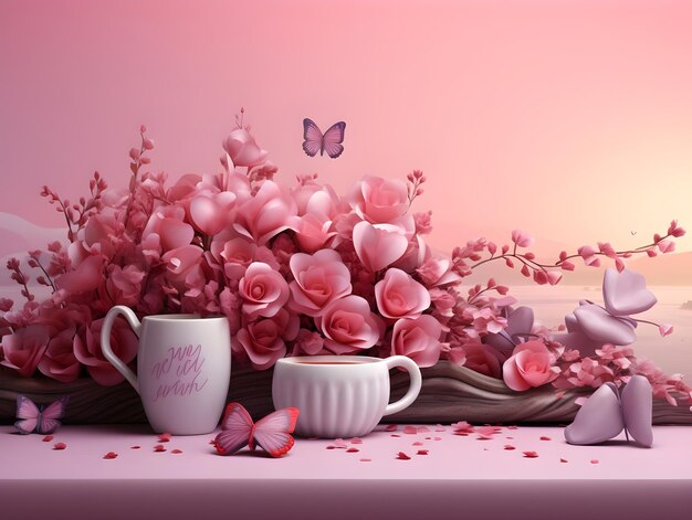 Digital Art for Love Heart and Valentines Day wallpaper and social media post banner template