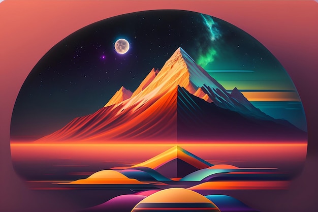 A digital art of mountains and the moon