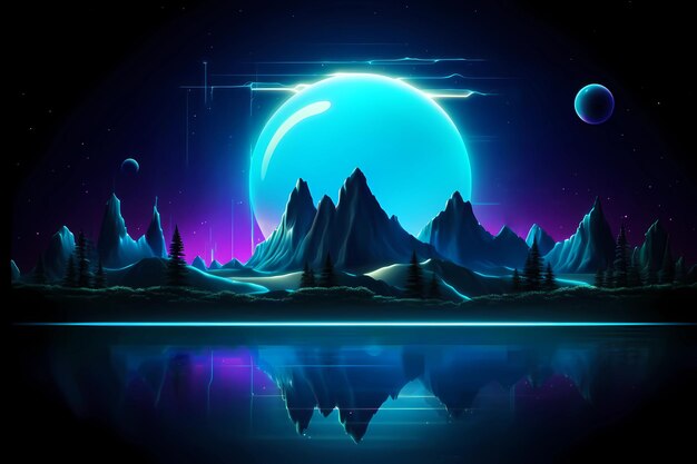 A digital art of mountains and a planet background ai generated