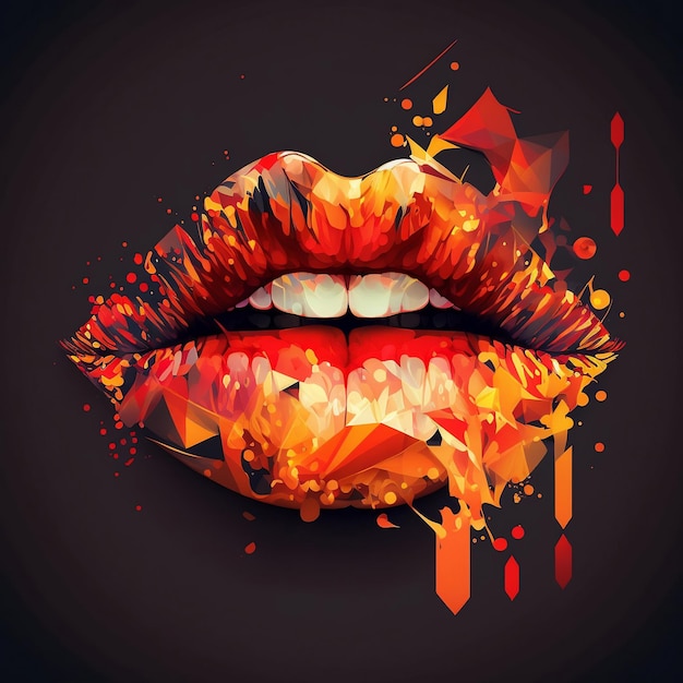 A digital art of a mouth with a triangle pattern on it.