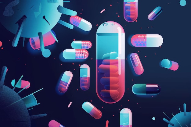 a digital art of a phone with a bunch of pills around it