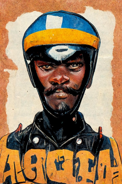 digital art, portrait of a fictional African biker gang member