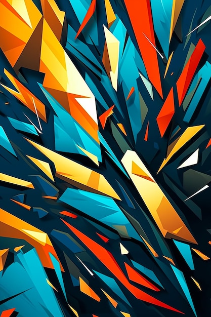 A digital art print of a blue and orange geometric design.