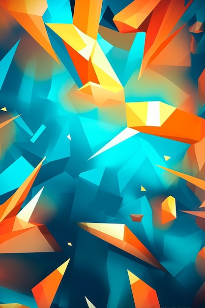 A digital art print of a blue and orange geometric design