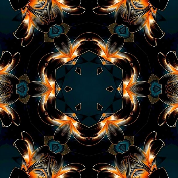 파란색 배경의 꽃 디자인 디지털 아트 프린트.
