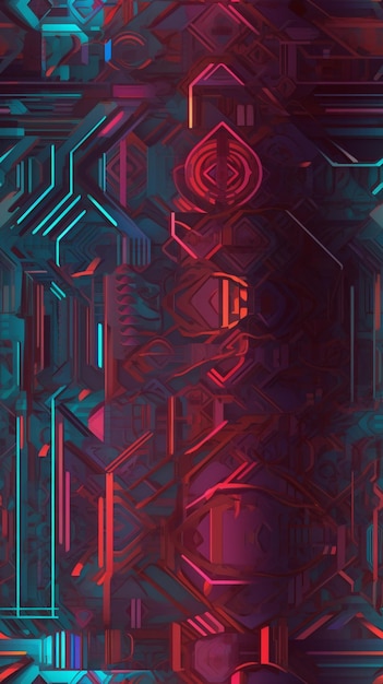 A digital art print of a robot with a red and blue background.