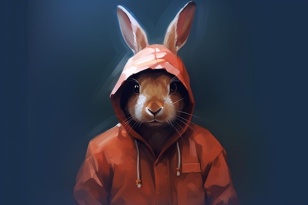 A digital art of a rabbit wearing a hoodie and a