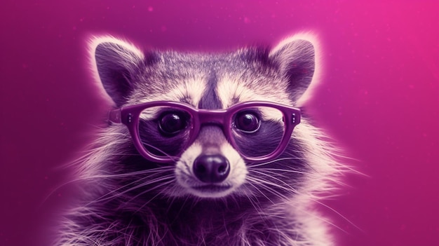 A digital art of a raccoon with glasses and a pur