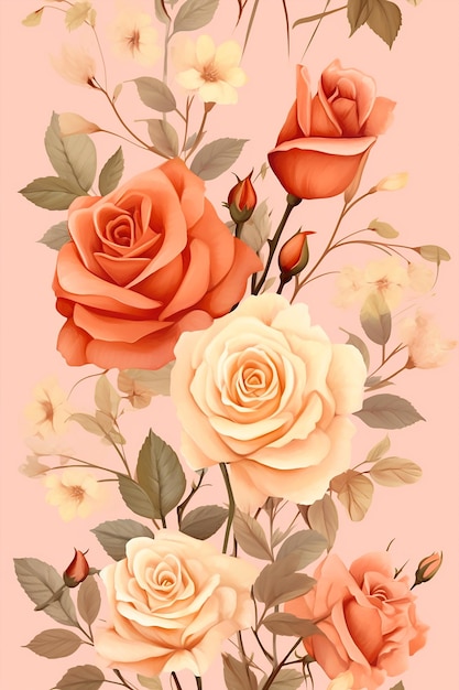 Digital art of red roses with leaves