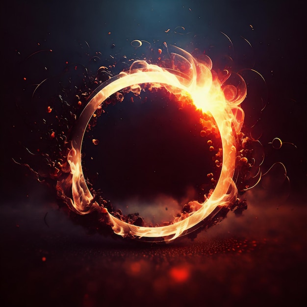 A digital art of a ring with a fire in the middle