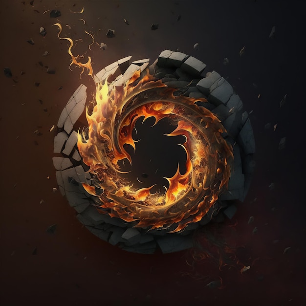 A digital art of a ring with a fire in the middle