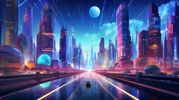 Cyberpunk City, Abstract Illustration, Futuristic City, Dystoptic Artwork  at Night, 4k Wallpaper, Stock Illustration - Illustration of graphic,  modern: 253157395