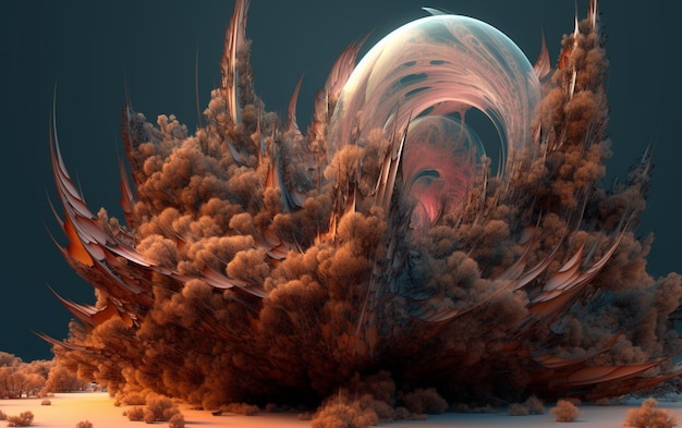 A digital art of a sphere with a smoke coming out of it