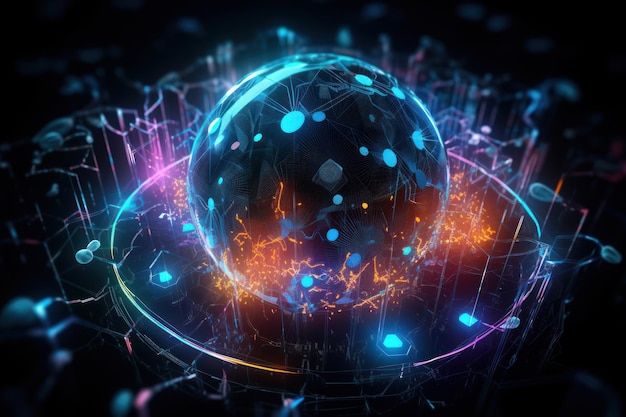 A digital art of a sphere with the words'blue light'on it Artificial intelligence Ai High Tech Cha