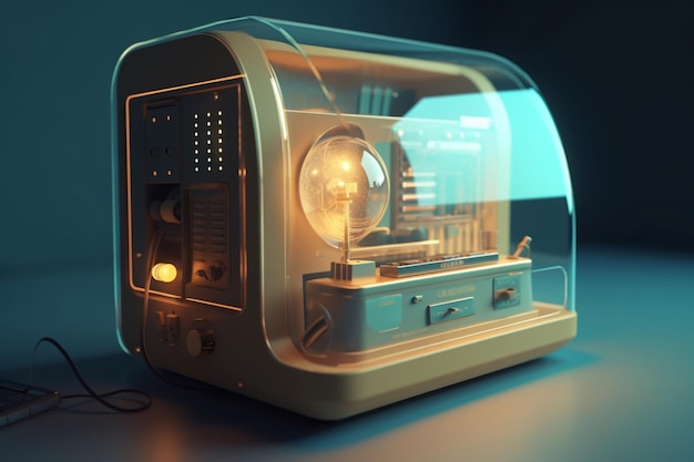 A digital art style of a computer with a light on it.