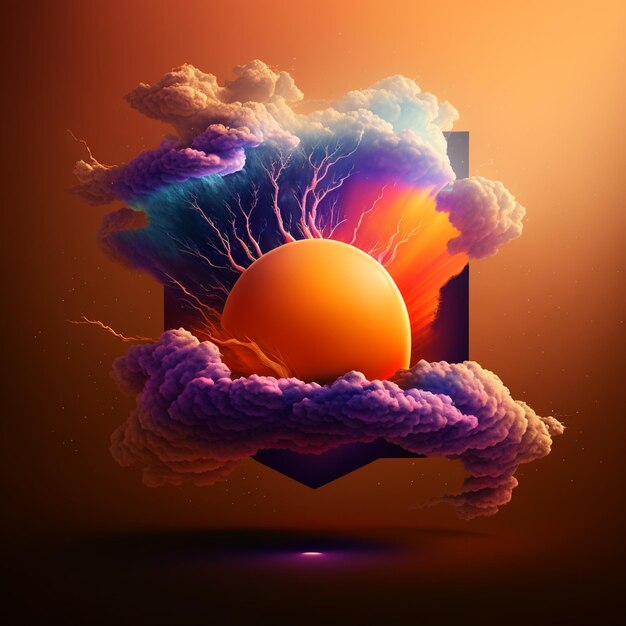 Digital art of a sunset with a tree in the middle of it generative ai