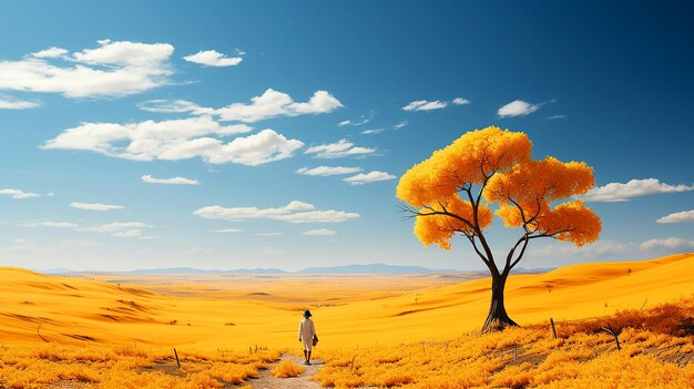 Фото Цифровое искусство, умело изображающее ярко-желтую осень