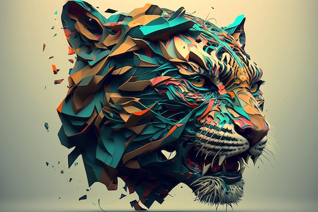 Arte digitale di un concept design di arte astratta con testa di tigre