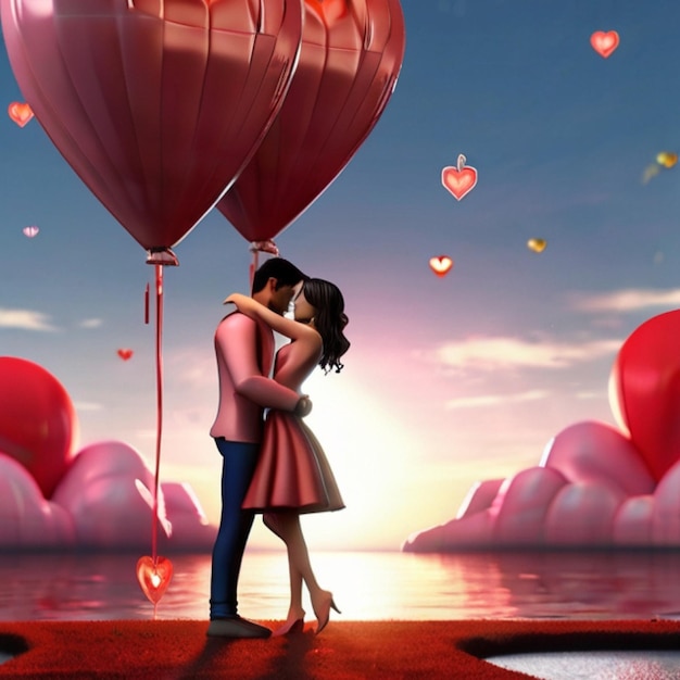 Digital art valentines day scene with couple in love