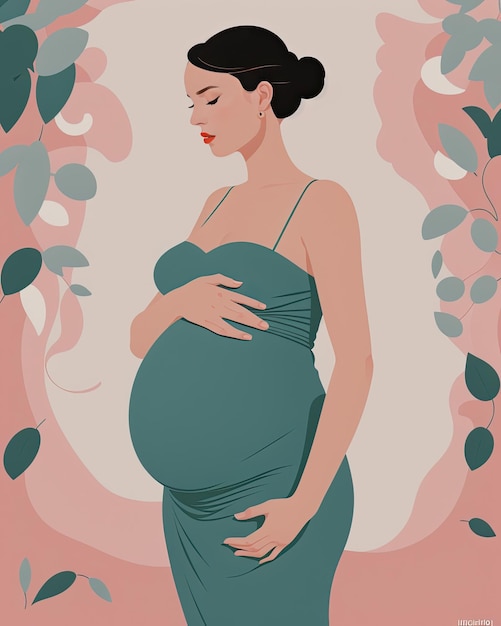 Digital art vector drawing of pregnant woman