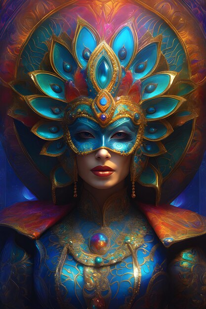 digital art of a venetian mask bizarre from another dimension ultra colorful mischievous expression