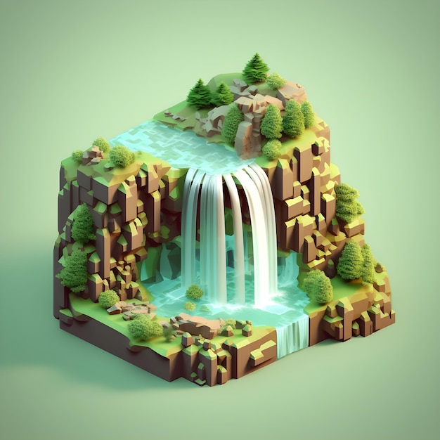 Foto un'arte digitale di una cascata con uno sfondo verde