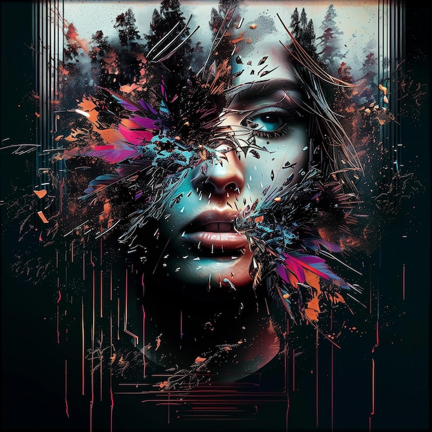 digital art of a woman with a face made of paint splatters generative ai