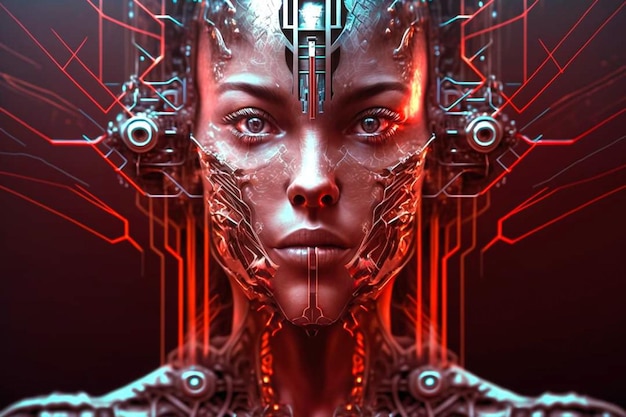 A digital art of a woman with a futuristic face