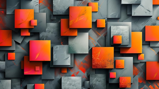 цифровое произведение искусства с оранжевыми и красными квадратами