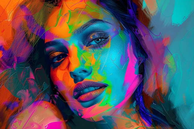A digital artistic portrait of a woman with vibran generative ai