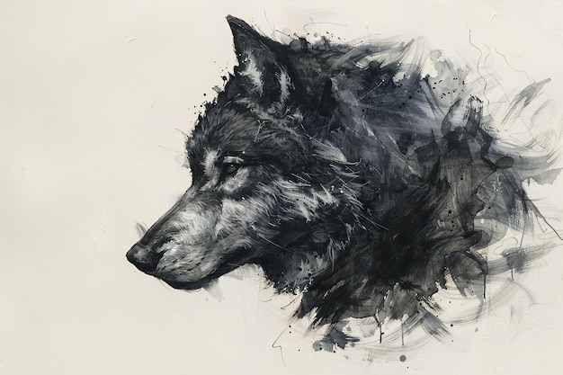 digital artwork of abstract gray head of a black wolf high quality high resolution
