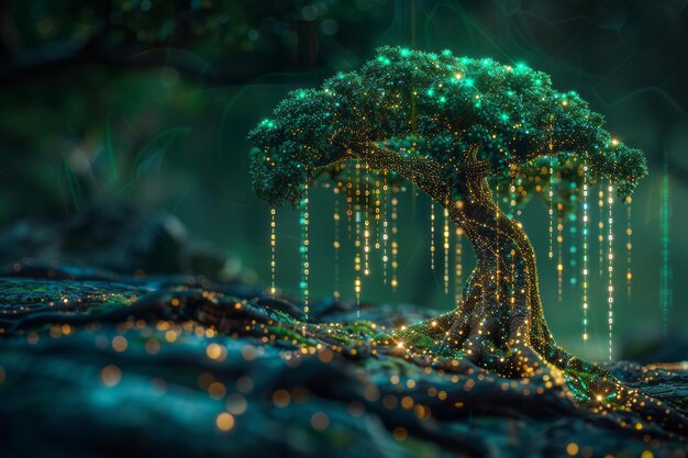 Premium Photo | A digital artwork of a binary code tree with leaves as ...