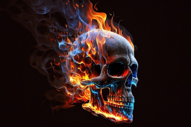 Digital artwork of a burning human skull