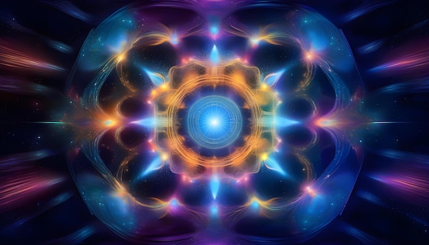 A digital artwork of a colorful cosmic portal with black background