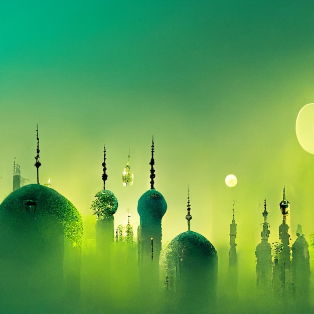 デジタル アートの緑色のイスラムの背景