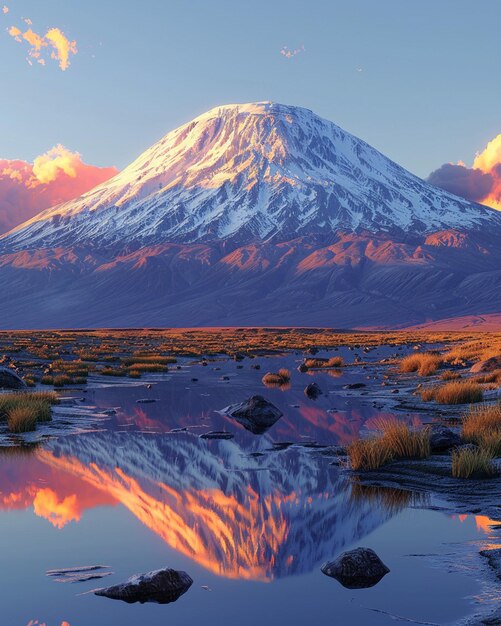 Photo a digital artwork illustrating the majestic mount kilimanjaro at dawn