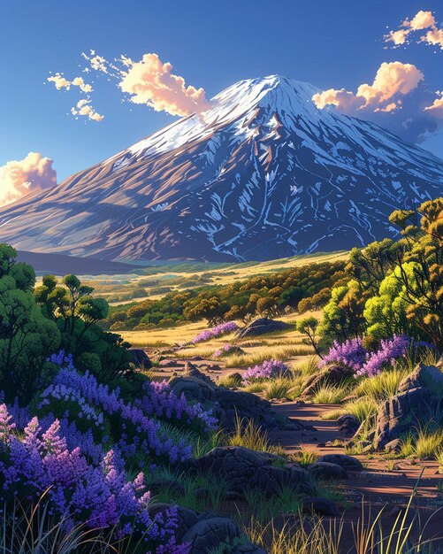 Photo a digital artwork illustrating the majestic mount kilimanjaro at dawn