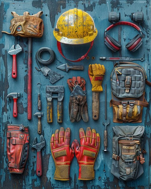 Photo a digital artwork of a workers helmet gloves