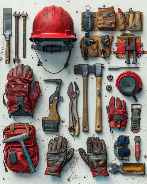 Photo a digital artwork of a workers helmet gloves