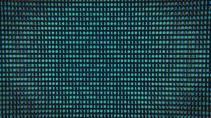 Photo digital background of binary code with a glitch effect on the screen the concept of coding security mining 3d rendering