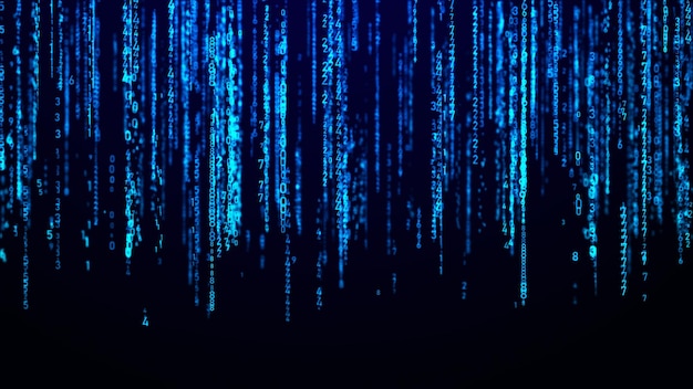 Цифровая фоновая синяя матрица Концепция кодирования или взлома Поток случайных чисел 3D рендеринг
