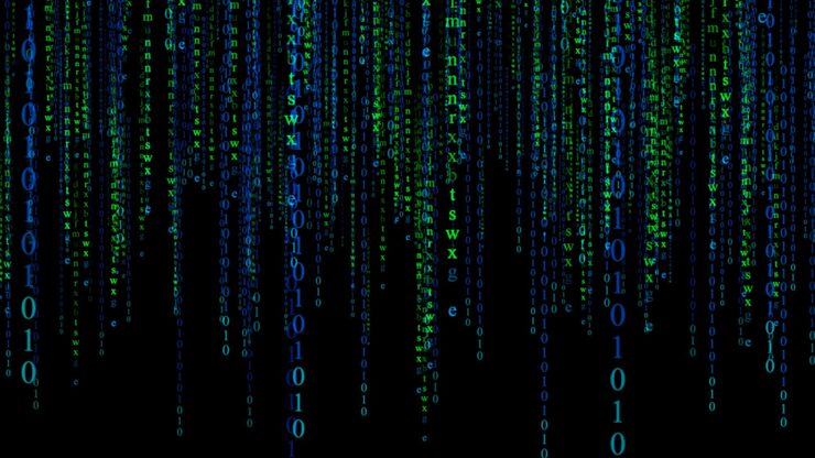 Photo digital background green matrix binary matrix style program stream of decimal digits computer code abstract data concept futuristic cyberspace 3d rendering