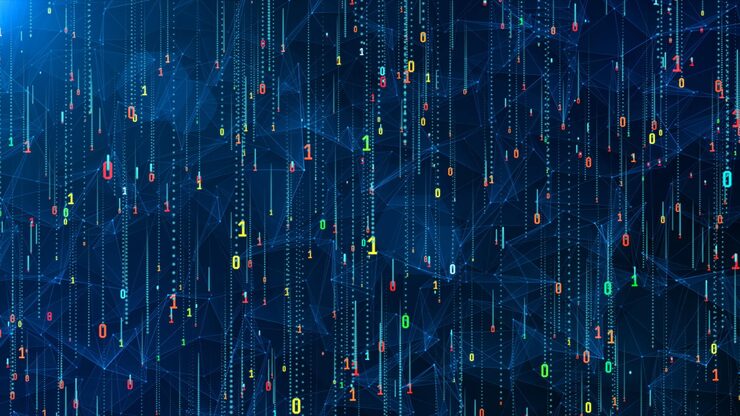 Photo digital background green matrix binary matrix style program stream of decimal digits computer code abstract data concept futuristic cyberspace 3d rendering