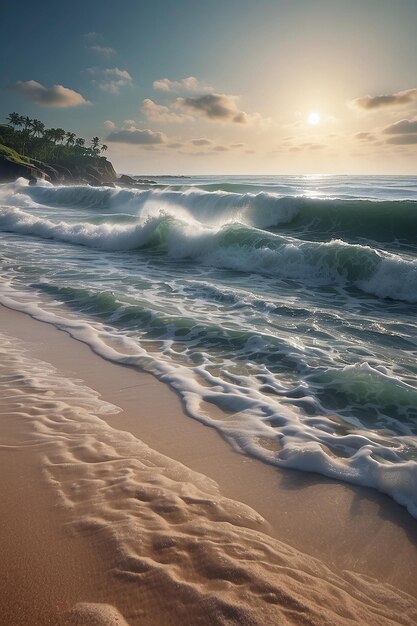 Premium AI Image  A digital beach with binary code waves crashing 