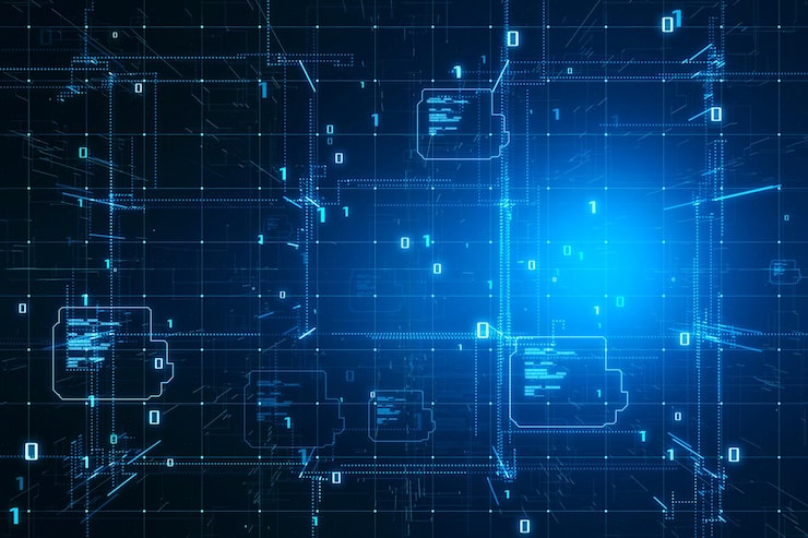Photo digital binary code matrix background with scientific technology data of network transmission and connectivity complexity and data flow of the modern digital age 3d rendering